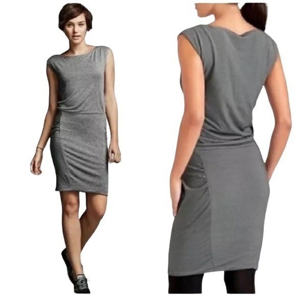 Athleta Westwood Dress Micro Stripe Ruched Bodycon Tencel Blend Women's Small
